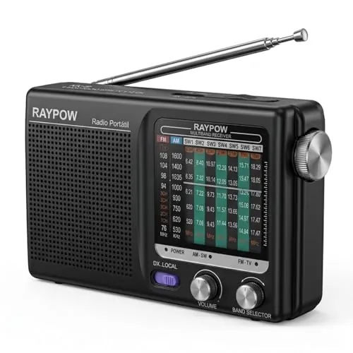 Raypow Radio de Portátil, 9 Bandas Radios de Transistor FM/Am/SW1~SW7 Bolsillo Portátil Funciona con 2 Pilas AA, Radio de Pequeña de Bolsillo Viaje FM,Altavoz Fuerte,Interiores y Exteriores. (Negro)