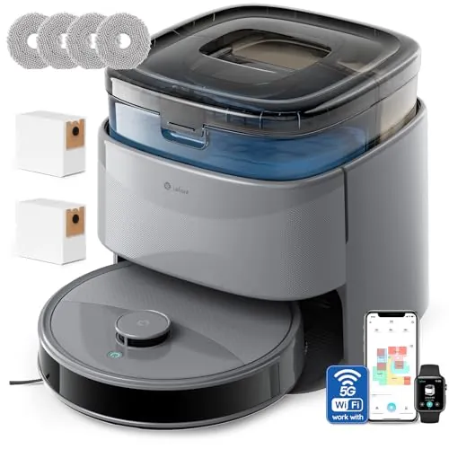 Lefant M3 MAX Robot Aspirador y Fregasuelos con Base de Autovaciado, Todo-en-Uno 20000 Pa, Autonomía 210 mins, Auto-Vaciado 3,2L, Auto-Lavado/Secado Mopa, Mopas Elevables, WiFi/Alexa/i Watch/App