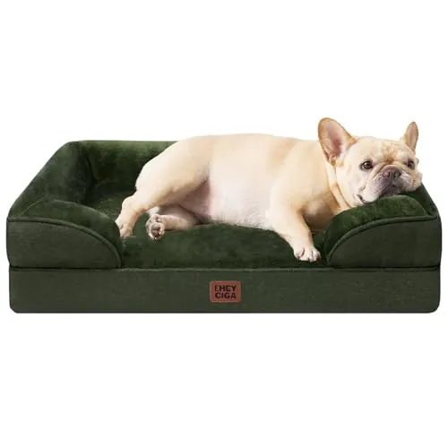 EHEYCIGA Cama Perros Medianos 76x51x16cm, Cama Perros Pequeños Impermeable Lavable con Espuma Viscoelástica, Sofá Perro Desmontable, Verde Oscuro