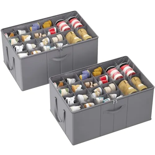 Lifewit Juego de 2 Grandes Cajas Organizadoras de Zapatos para 10-20 Pares, Organizador Plegable para Armario con Tapa Transparente, Base Reforzada para Botas, Tacones y Zapatillas, Gris