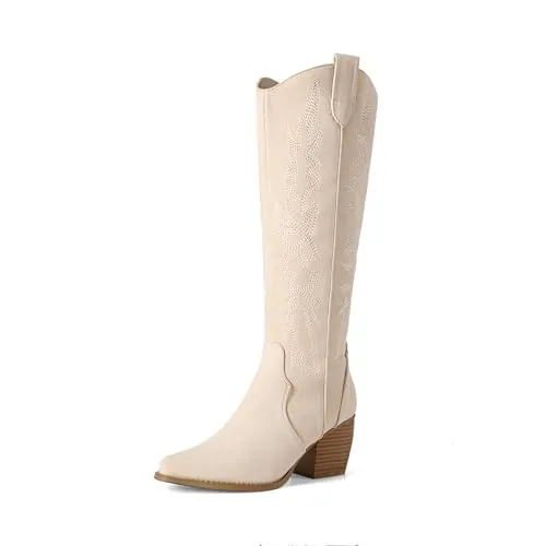 DREAM PAIRS Botas Cowboy Caña Alta,Beige,41.5