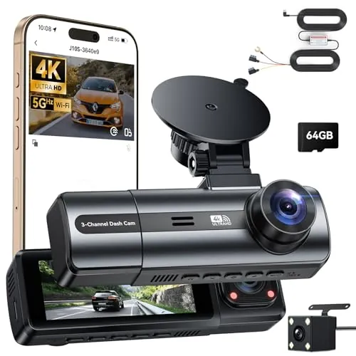 BKXCHA 3 Canales Dash CAM Coche, 4K Dashcam, WiFi & App Controlcon