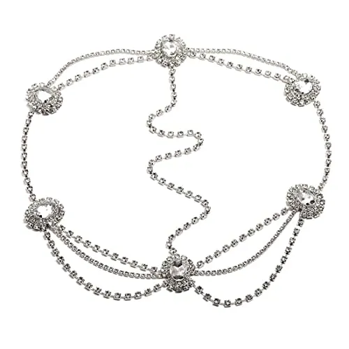 Zeayebsr 1 pieza de cadena de cabeza de diamantes de imitación de plata, accesorios para el cabello de cristal, accesorios para el cabello para mujeres y niñas (plata)