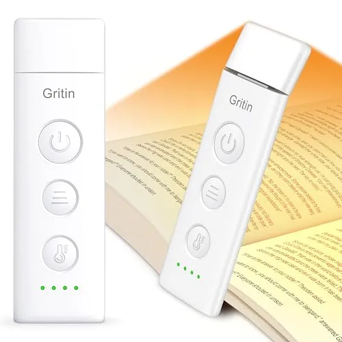 Gritin Luz de Lectura, Lámpara de Lectura Recargable con Pinzas, 3 Colores de Protección Ocular & 5 Brillos Continuamente Ajustables - Luz Libro de Ángulo Ajustable, Regalo Amantes para Leer