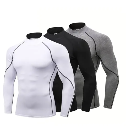 YUSHOW Pack de 3 Camiseta Compresión Hombre Cuello Alto Manga Larga