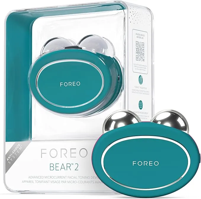 FOREO BEAR 2 - Tonificador facial de microcorrientes - Masajeador facial antiarrugas - Lifting facial inmediato - Reafirma y define - Evergreen