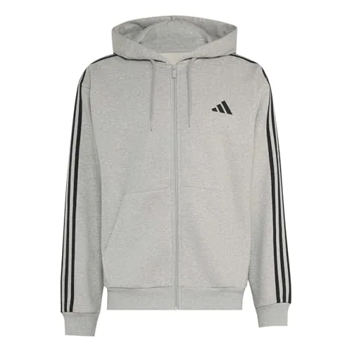 adidas Hombre Essentials 3-Stripes French Terry Full-Zip Hoodie Sweatshirt, Medium Grey Heather/White, XXL