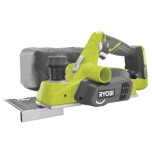 RYOBI - Cepillo Eléctrico 82mm 18V ONE+ - Profundidad 1,6mm - Trabajos Duros de Cepillado y Achaflanado - 2 Cuchillas Reversibles de Carburo de Tungsteno, 1 Guía, 1 Bolsa de Polvo - R18PL-0