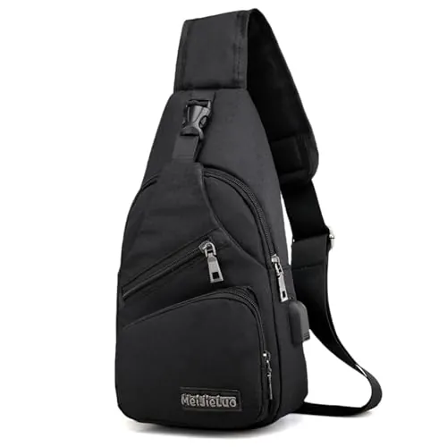 Aucuu Sling Bag, Bolsa de Pecho, Bolso Bandolera para Hombre con Puerto de Carga USB, Puerto Crossbody para Hombres Mujeres Senderismo Ligero Ciclismo Mochila de Viaje para Acampar-Negro