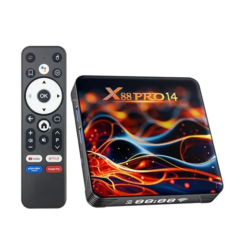 Android TV Box 14.0, 2025 8K Neueste Smart TV Box 2GB RAM 32GB Soporte 2.4/5.0GHz WiFi6 Bluetooth 5.0 HDR10 HD 8K 10/100M Ethernet HDMI 2.0 Android Box