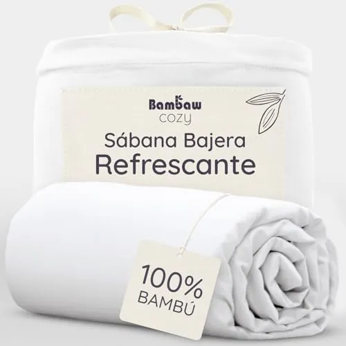 Bambaw Sabana Bajera 180x200 Bambu, Bolsillo 35 cm, Sabanas Frescas Verano, Ropa de Cama 180 cm de Bambú Hipoalergénico y Refrescante, Sabanas Termorreguladoras (Blanco)
