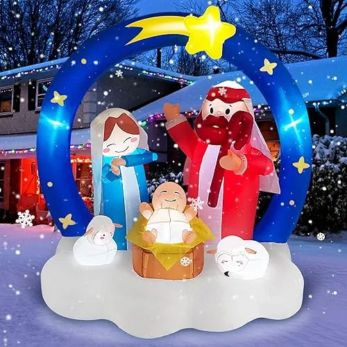 1,83M Belén Navideño Inflable con Decoraciones de Estrellas de Belén
