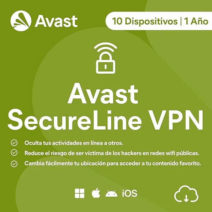 Avast SecureLine VPN 2026 | 10 Dispositivos | 1 Año | Descarga digital