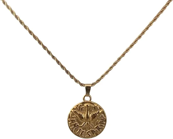 Collar Trenzado Espíritu Santo de Acero Inoxidable con Medalla de la Paloma de la Santísima Trinidad, Cadena 45 cm + 5 cm. Adecuada para cualquier ocasión: Confirmación, Día de la Madre...