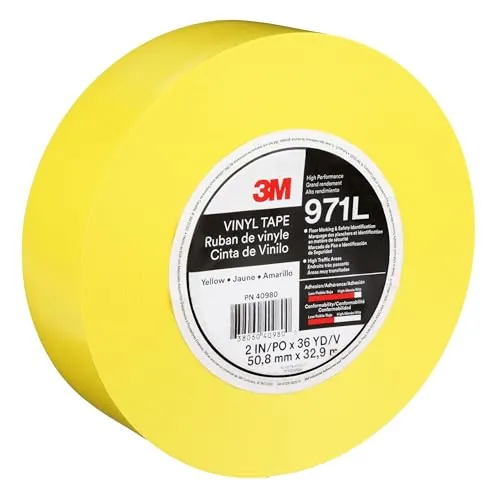 3M Cinta Duradera para Marcar Pisos 971L, Yellow, 50.8 mm x 33 m, 0.43 mm | Individually Wrapped Conveniently Packaged