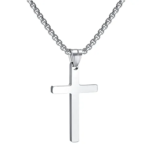 RWQIAN Collar Cruz Hombre Cruz Cadena Acero Inoxidable Plateada Colgante Cruz Joyas 20".