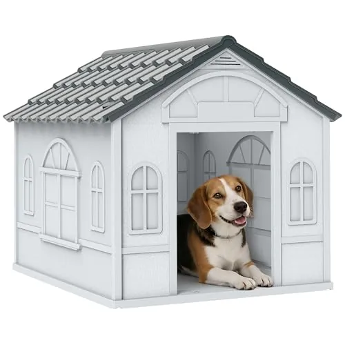 PawHut Caseta para Perros Medianos 65x75,7x63 cm Gris y Blanco