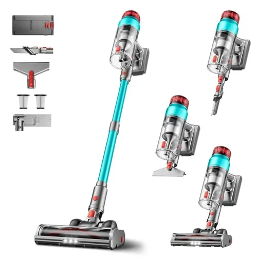 60KPa/600W Aspiradora sin Cable, Aspiradora Fregadora Sin Cable Potente hasta 75Mins, con Carga de Pared Smart Screen, Cepillo Antienredos, Alfombra Pelo Mascota Suelo Sofá (Morado) (Verde) (Verde)
