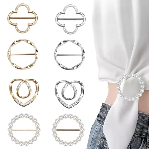 AABDTYYD 8 Clips para Anillos de Bufanda,Clips de Hebilla de Anillo de Bufanda con Perlas,Clips de Corbata de Camiseta Circulares,Clip de Círculo de Metal de Moda para Ropa de Mujer