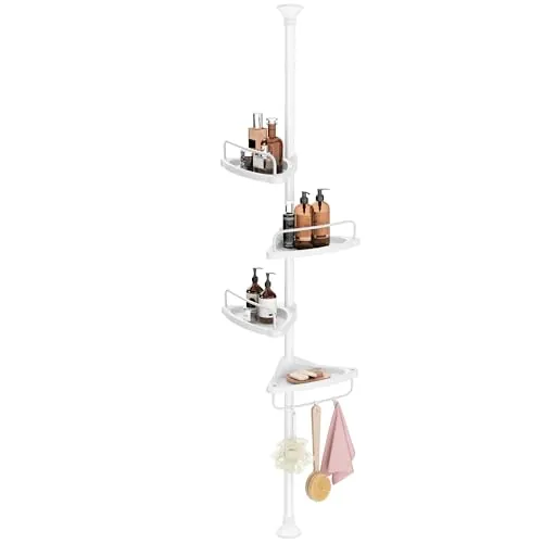 SONGMICS Estante Esquinero de Ducha, 4 Niveles, 95-315 cm | Organizador de Baño, Soportes de Ducha Ajustables, Blanco Nube y Blanco Mate, Colección PARSON BCB001A