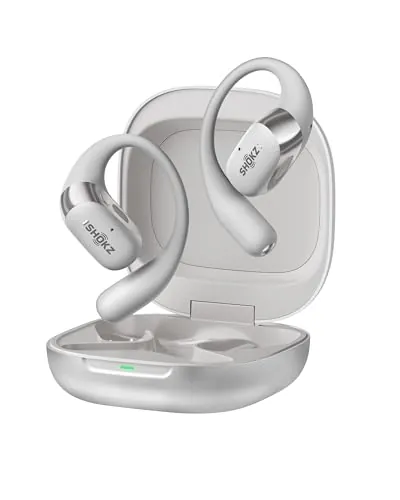 SHOKZ OpenFit 2+ Auriculares Open-Ear, Dolby Audio, 48h de Uso, Auriculares Gancho Bluetooth con Mic., Resistencia al Agua IP55, Carga inalámbrica, Carga rápida, Bolsa de Transporte, Gris