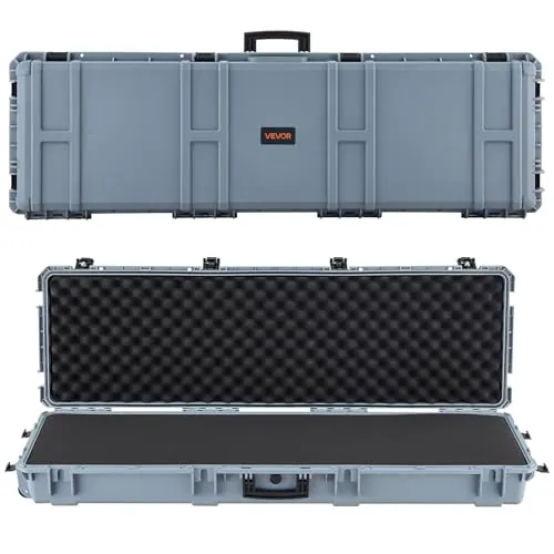 VEVOR Estuche Rígido para Armas Largas, con Cerradura y Espuma Precortada de 4 Capas, Enrollable, Resistente al Agua IP67 y Polvo, 1391 x 435 x 188 mm, Color Gris, para Viajes en Avión y Tren