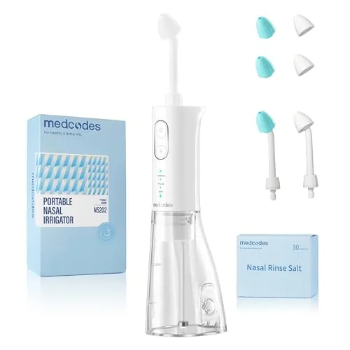 medcodes Neti Pot - Sistema de riego nasal inalámbrico, máquina limpiadora de botellas de enjuague nasal, kit de sistema de enjuague sinusal eléctrico para alivio de los senos nasales (White A)