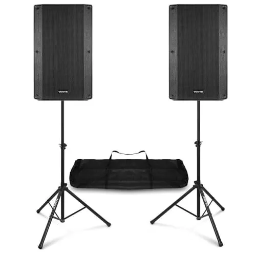 Vonyx VSA150S Pack Altavoces Activos Bluetooth 15 Pulgadas 1000W con 2 Soportes Regulables y Bolsa Cable Jack 3,5 mm a 2 RCA Equipo DJ para Eventos Fiestas Karaoke actuaciones y presentaciones