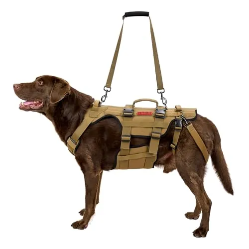 OneTigris Arnés para perros, Invictus Ayuda para llevar perros medianos y grandes, Ayuda ajustable para caminar para perros con 3 asas para perros discapacitados, lesionados o ancianos Marrón XL