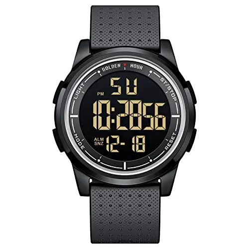 GOLDEN HOUR Relojes Digitales Impermeables Deportivos Ultrafinos para Hombre con Pantalla Gran Angular Correa de Caucho Reloj de Pulsera para Hombre Mujer