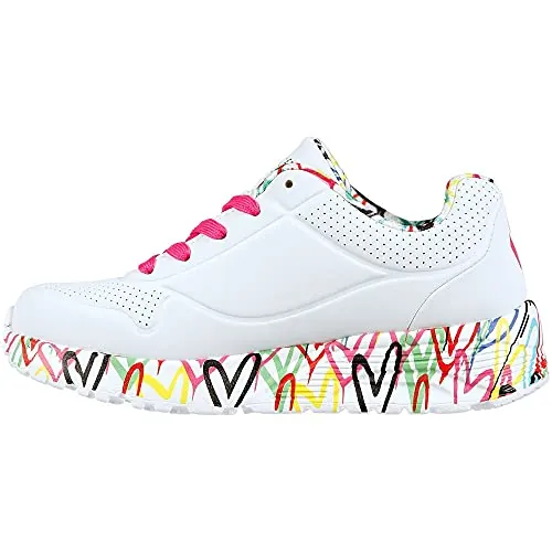 Skechers UNO LITE LOVELY LUV, Zapatillas para Niñas, White Synthetic/H. Pink Trim, 36 EU