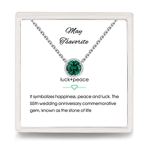 Presentski Collar Mujeres Esmeralda de Plata de Ley con Mayo Piedra Nacimiento Collar Colgante Solitario Redondo con 5A Circonita 12 Birthstone Joyas de Cristal Regalo de Cumpleaños para Niñas Madre