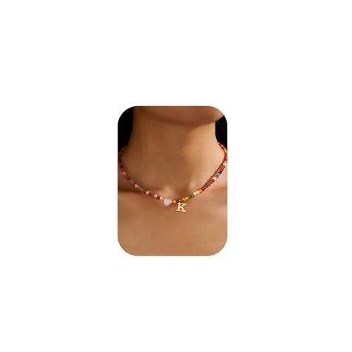 Chriscoco Collar Personalizado para Niñas y Mujeres, Perlas Con Iniciales de Colores, Regalo de Cumpleaños, Joyas Bohemia, K