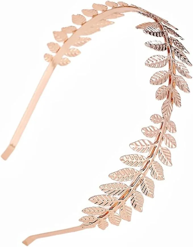 Corona de hojas romanas,Diadema de hoja dorada estilo griego,tiara de oro con banda de hojas, corona de pelo nupcial para el Cabello Boda-Oro rosa