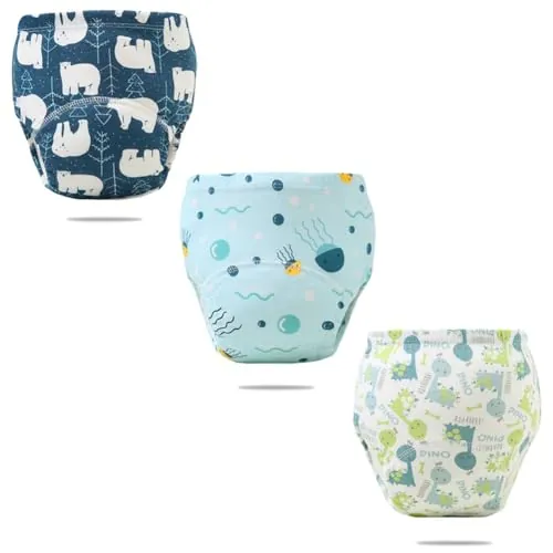 FedMois Pack de 3 Braguitas de Entrenamiento Reutilizables para Bebés, Oso Polar, Medusa y Dinosaurio, 2-3 años