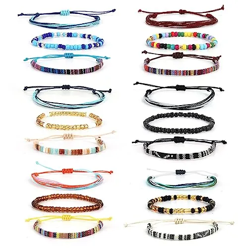SAVITA 18 Pulseras Surferas, Pulseras de Playa Hechas a Mano Pulseras Bohemias Trenzadas Coloridas Tobilleras para Surfistas Pulseras Trenzadas Hechas a Mano Unisex para Mujeres y Hombres