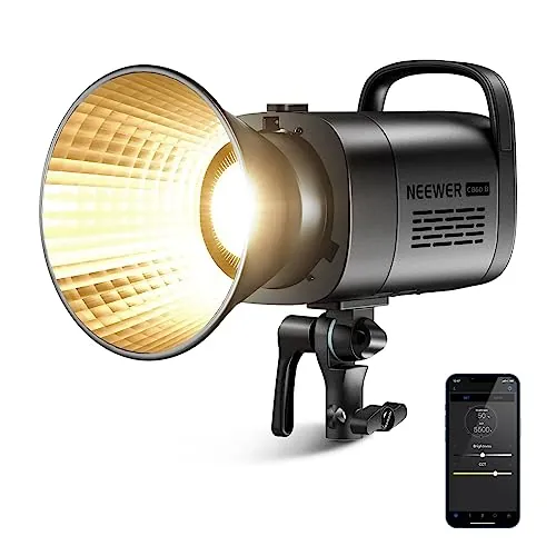 NEEWER CB60B 70W Luz Video LED 2,4G/App Control Iluminacion Video Continua COB Foco Lampara Bi Color Bowens Mount 2700K-6500K 34000Lux@1m/CCT Mode/CRI97+/12 Escenas para Estudio Fotografia