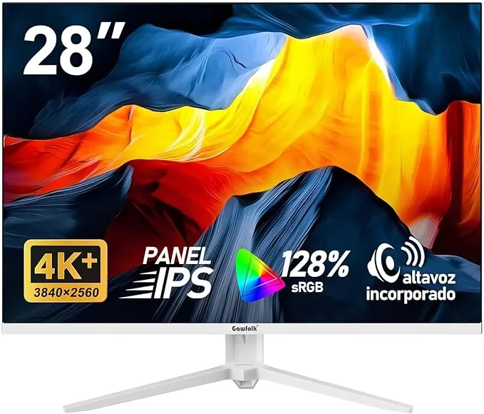 Gawfolk Monitor de PC 4K UHD de 28 Pulgadas, Pantalla IPS 3840×2560 3:2, 1070 Millones de Colores, 128% sRGB, Altavoces Incorporados, Ángulo de Visión 178°, DisplayPort HDMI, Blanco