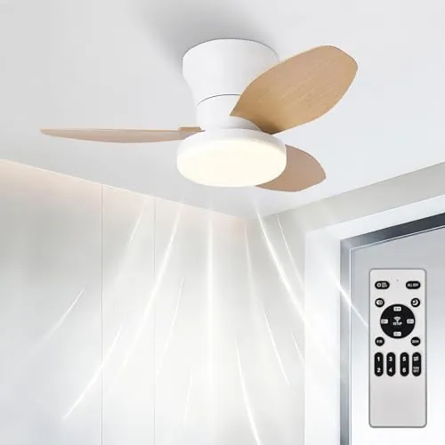 Ventilador de Techo con Luz LED 30W, Efecto Madera Natural, Motor DC Silencioso, Ø80cm, 6 Velocidades, Función Invierno-Verano, 3 Temperaturas de Luz, Plafón con Ventilador para Dormitorio y Salón