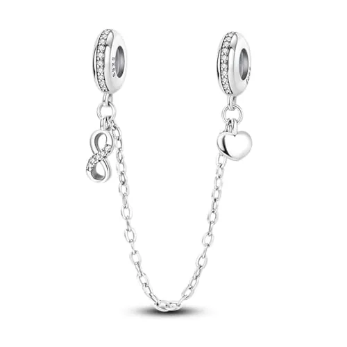LNQOBU Pulsera Cadena de Seguridad y Clips en plata de ley 925,Corazón de silicona de cierre de Clip de Cuentas Charm Compatibilidad Pulseras Mujer