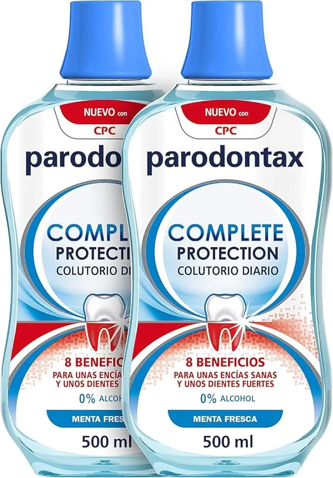 Parodontax Colutorio Complete Protection, Enjuague Bucal Diario Con 0% Alcohol, Para Unas Encías Sanas y Dientes Fuertes, Sabor Menta Fresca, Pack 2 x500ml