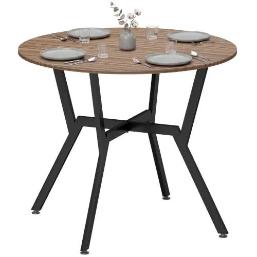 HOMCOM Mesa de Comedor Redonda 2-4 Personas 90x90x76 cm Marrón y Negro | Mesa de Cocina Industrial, Patas Curvadas de Acero, para Salón