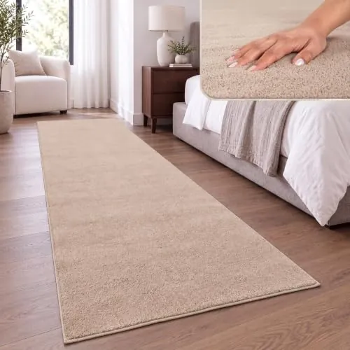 TT Home Alfombra Salón Beige 80x300 cm Lavable y Pelo Corto | Alfombra Moderna y Suave, Fácil De Limpiar y Antideslizante, Ideal Para Salón, Dormitorio, Habitación Infantil y Pasillo