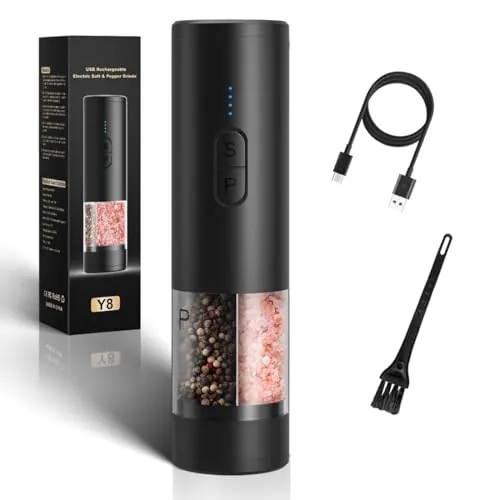Molino Doble Eléctrico 2-En-1 Para Sal Y Pimienta, Recargable USB LED