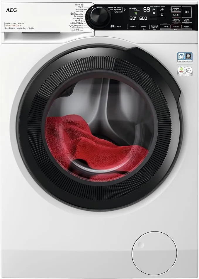 AEG LWR7316O4Q Lavasecadora de Carga Frontal, Lava 10 Kg Seca 6 Kg, Libre Instalación, 1600 rpm, Conectividad WiFi, Autodosificación, Programa NonStop, Panel LCD, Blanco, Clase D