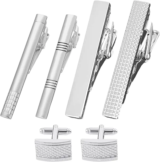 4 clips de corbata, 1 par de gemelos, clips de corbata para hombre, accesorios de traje, alfileres de corbata, juego de alfileres de corbata para hombre, 4 cm, Hierro, No.