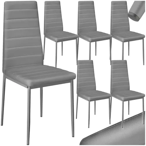 tectake® Sillas de Comedor Tapizadas, Piel Sintética, Respaldo Alto, 6 Uds | Asiento Acolchado, Carga Máx. 150 kg, 45 x 48 x 98, 5 cm, Montaje Sencillo, Fácil de Limpiar, Tapas Protectoras, Gris