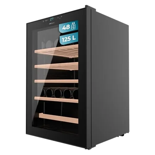 Cecotec Vinoteca 48 Botellas Bolero GrandSommelier 4850 Black Compressor. Nevera de Vino, Sistema de Compresor, Alto Rendimiento, Temperatura Regulable y Luz LED Interior, Diseño en Negro