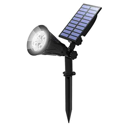 T-SUN Foco Solar, Impermeable Luces Solares Exterior, Luz de Jardín, 2 Modos de Iluminación Opcionales, ángulo de 180° Ajustable, Luz de Proyecto Solar para Jardín, Entrada, Camino. (6000K)