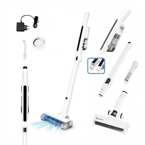 M mimotec - Twist Aspiradora Sin Cable Ultraligera 2 en 1, Compacta para Coche, Sofás y Rincones, Aspirador de Mano y Escoba, 120W, Batería Extraíble, Luz LED y Recambios Disponibles